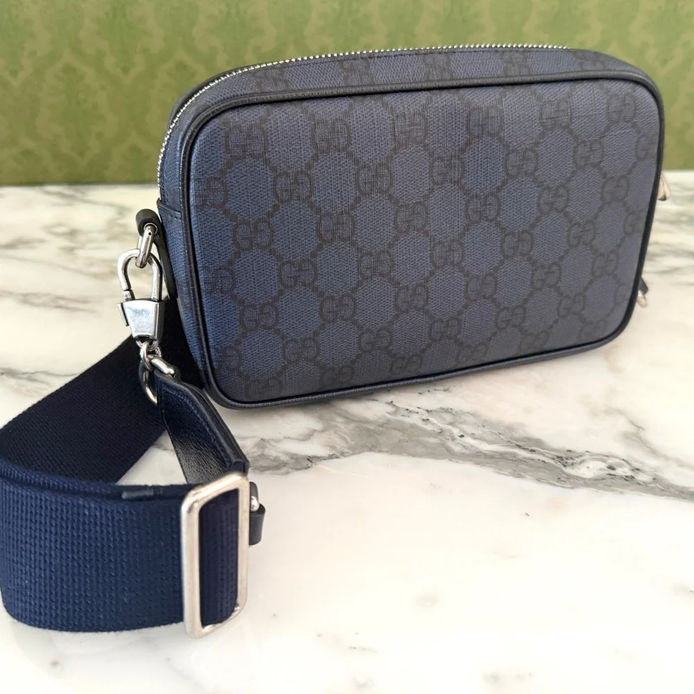 GUCCI GG MINI‎ SHOULDER BAG GG SUPREME/SILVER HARDWARE 746308, Blue Canvas